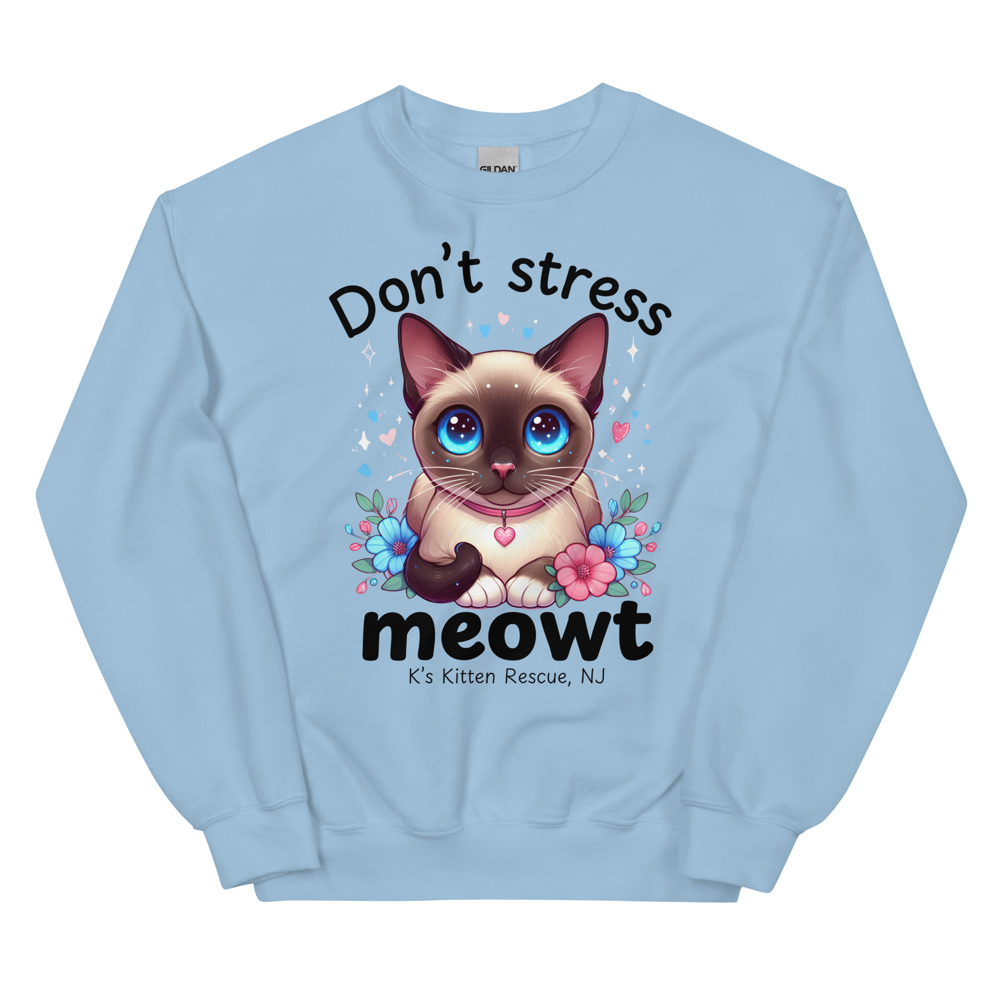 unisex-crew-neck-sweatshirt-light-blue-front-67c14236b973f.jpg Don't Stress Meowt Unisex Sweatshirt - Image 2