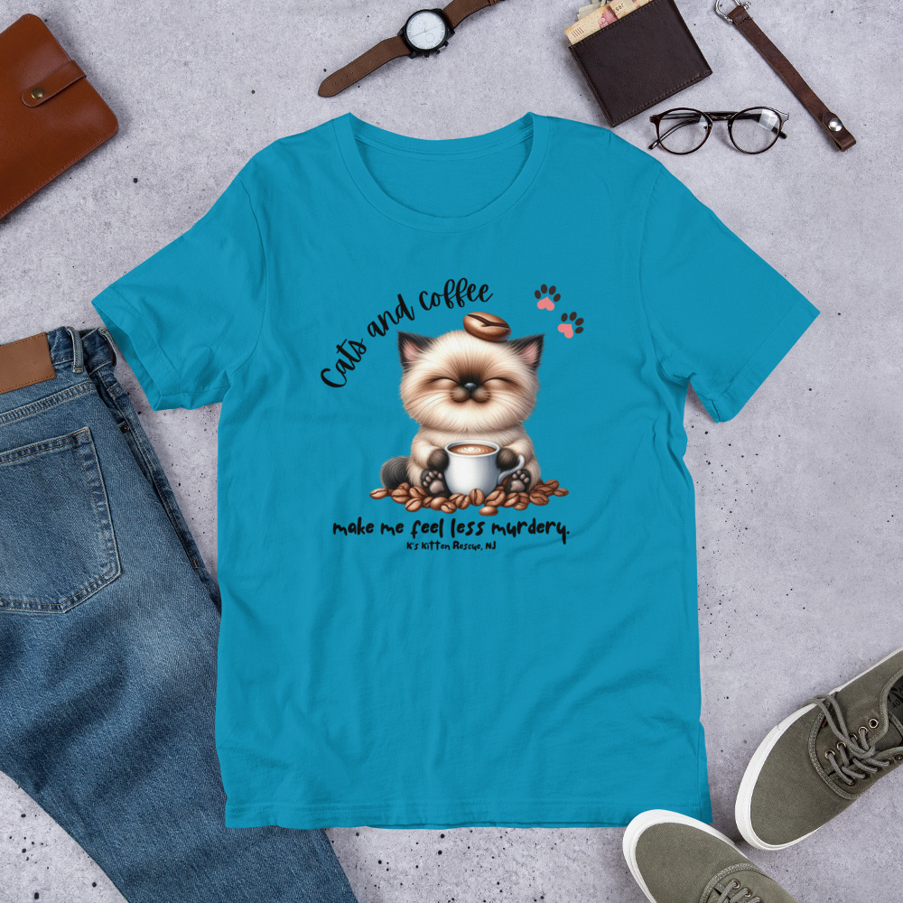 unisex-staple-t-shirt-aqua-front-67c146784fd76.jpg Cats And Coffee Unisex t-shirt - Image 3