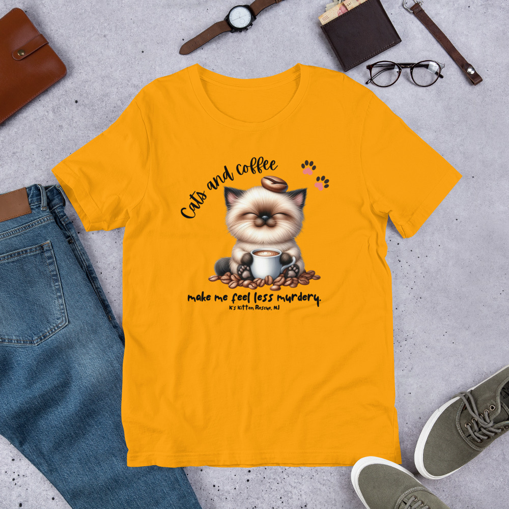 unisex-staple-t-shirt-gold-front-67c14678570ae.jpg Cats And Coffee Unisex t-shirt - Image 5