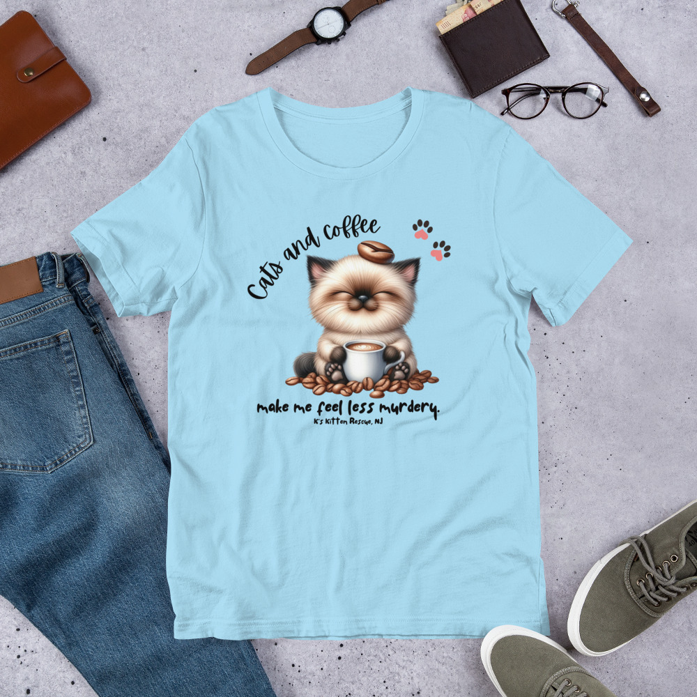 unisex-staple-t-shirt-ocean-blue-front-67c146785de41.jpg Cats And Coffee Unisex t-shirt - Image 6