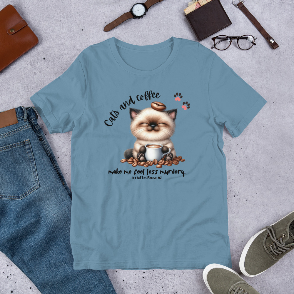 unisex-staple-t-shirt-steel-blue-front-67c1467853328.jpg Cats And Coffee Unisex t-shirt - Image 4