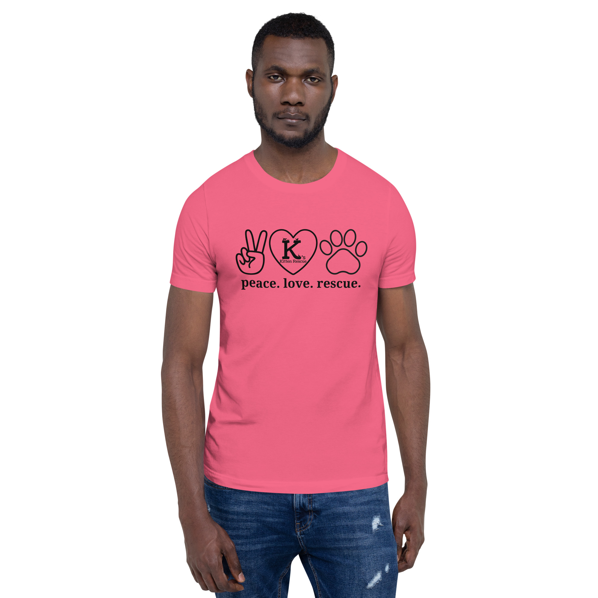 unisex-staple-t-shirt-charity-pink-front-67e978c730c6b.jpg Peace Love Rescue Unisex t-shirt - Image 2