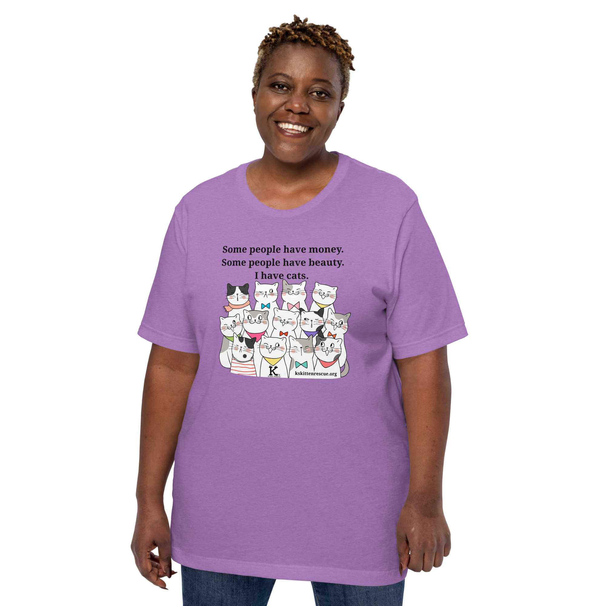 unisex-staple-t-shirt-heather-team-purple-front-67ea0632cbf08.jpg Money Beauty Cats Unisex t-shirt - Image 3