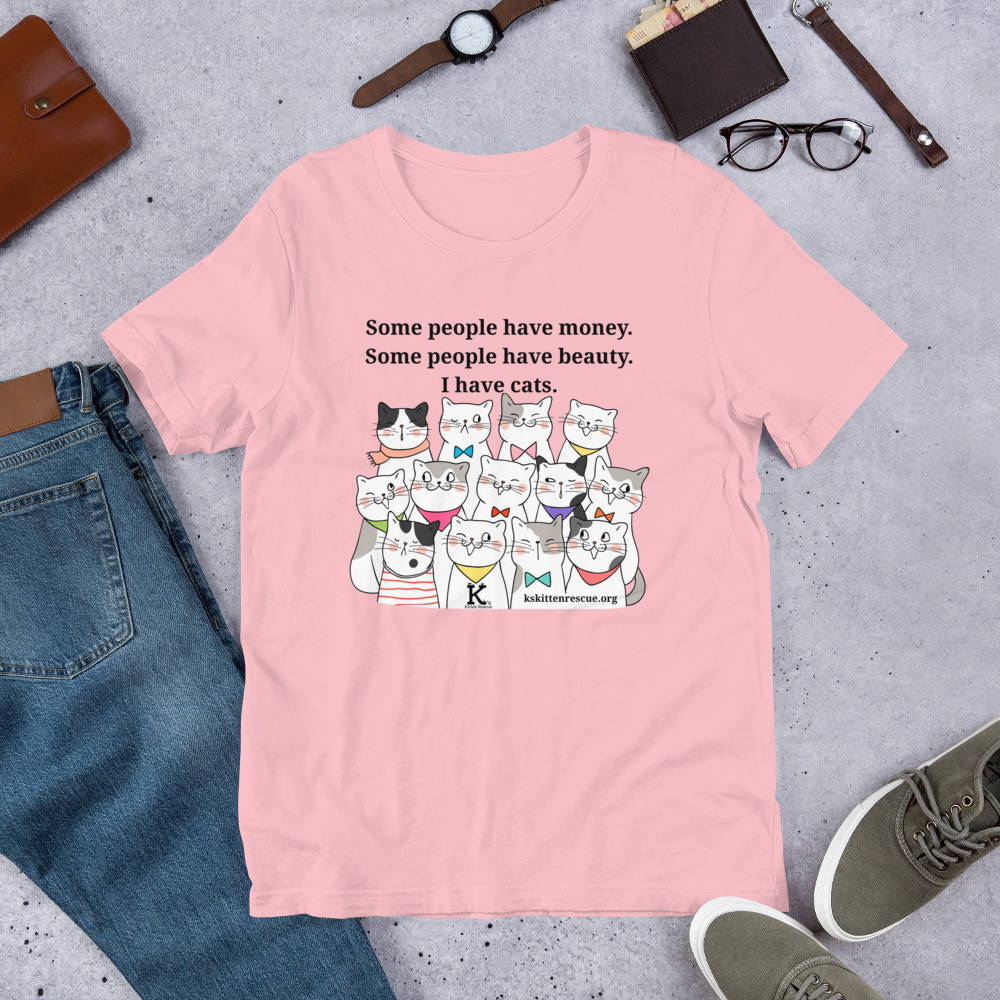 unisex-staple-t-shirt-pink-front-67ea0632f2b3d.jpg Money Beauty Cats Unisex t-shirt - Image 8